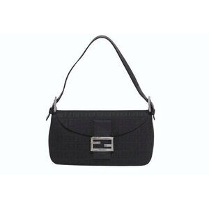 Fendi Maa Bucket One Shoulder Bag FF Zucchino Canvas Leather Black